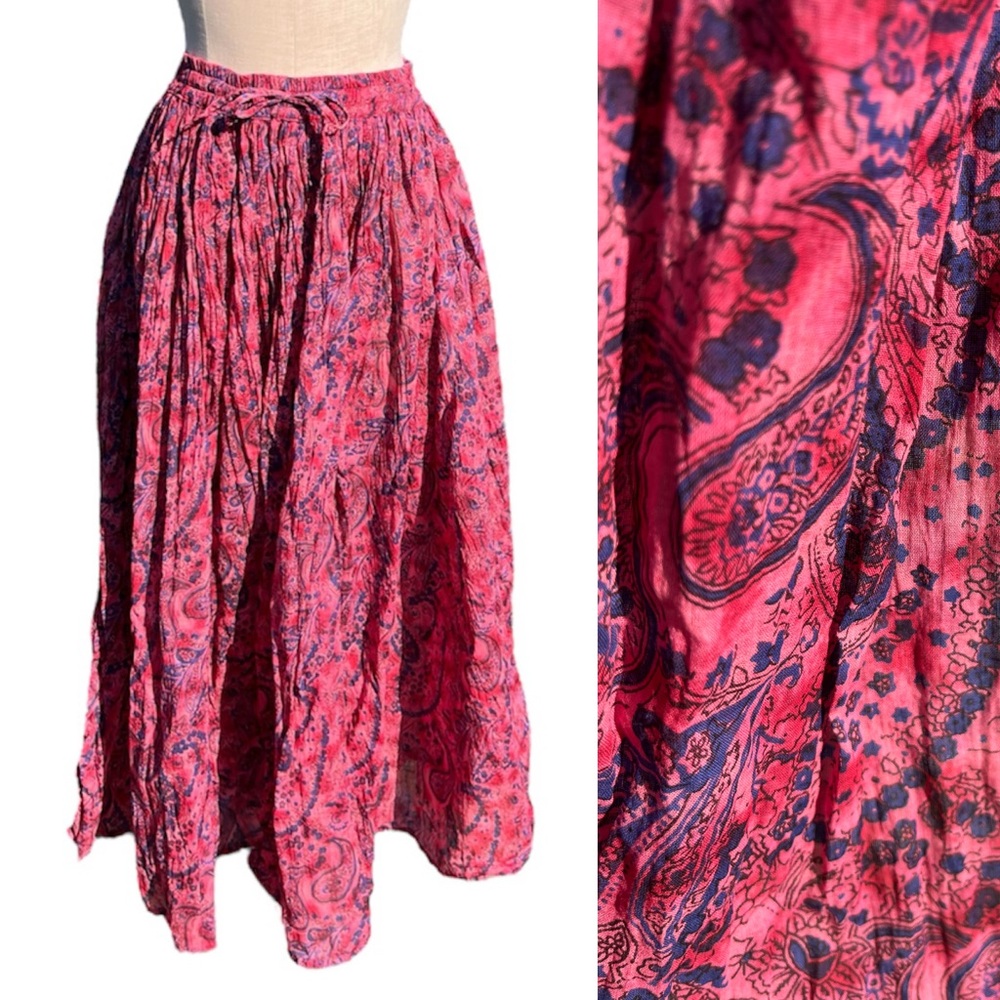 Vintage Paisley Floral Indian Cotton Pink Purple Boho Maxi Broomstick Skirt - Picture 1 of 6
